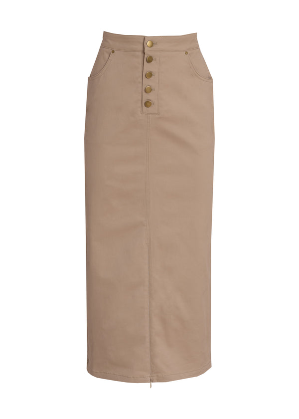 Tan Button Denim Skirt