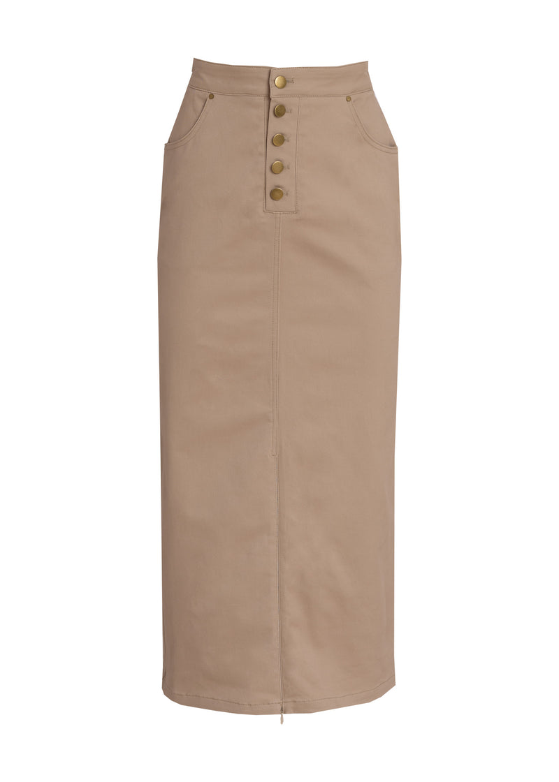 Tan Button Denim Skirt
