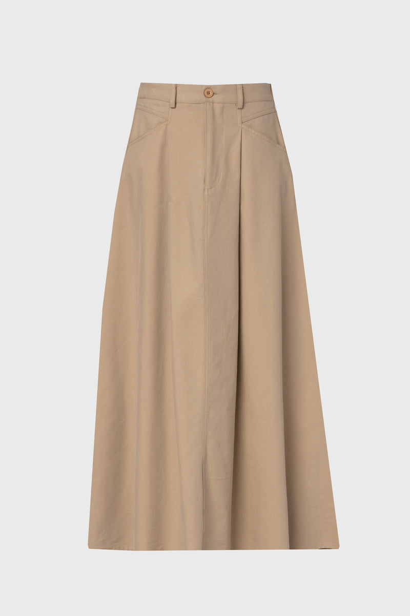 Tan Flare Cargo Maxi Skirt