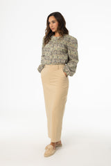 Tan Stretch Cotton Maxi Skirt