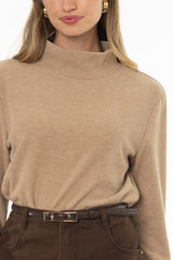 Tan Corduroy Boat Mock Neck Top