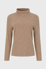 Tan Corduroy Boat Mock Neck Top