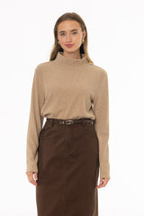 Tan Corduroy Boat Mock Neck Top
