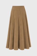 Tan Corduroy Paneled Flare Maxi Skirt