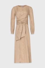Tan Drape Cotton Maxi Dress
