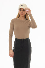 Tan Crossover Neck T-Shirt