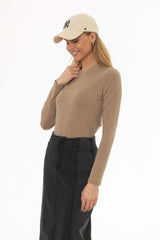 Tan Crossover Neck T-Shirt
