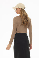 Tan Crossover Neck T-Shirt