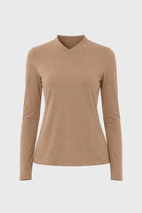 Tan Crossover Neck T-Shirt