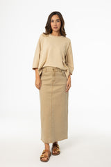 Tan Wash Denim Maxi Skirt