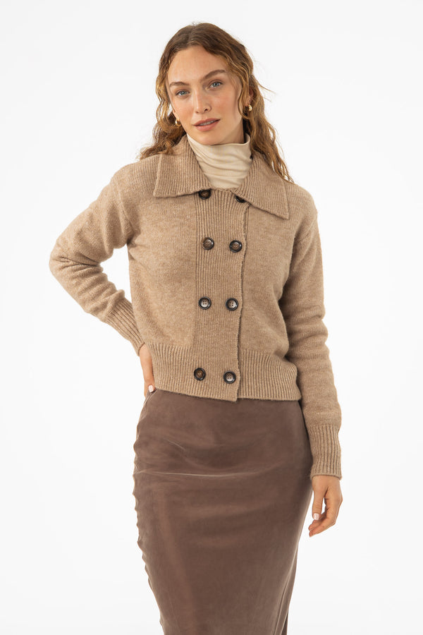 Tan Double Breasted Sweater