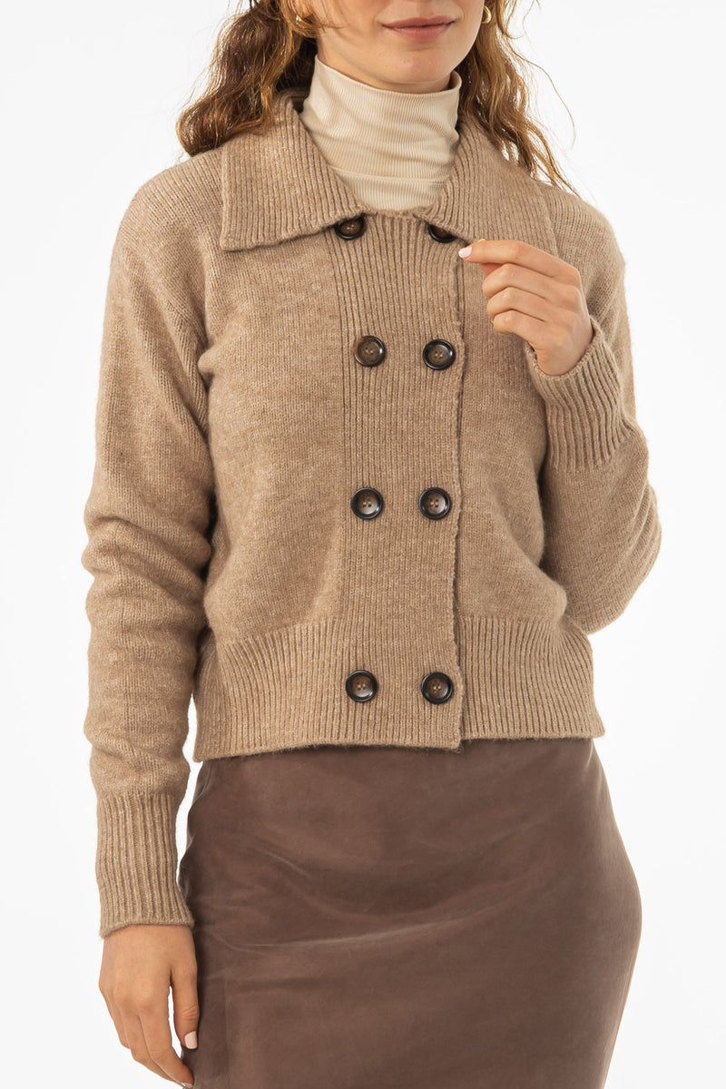 Tan Double Breasted Sweater