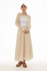 Tan Double Striped Cotton Maxi Skirt