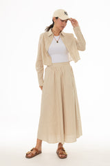 Tan Double Striped Cotton Maxi Skirt