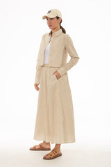 Tan Double Striped Cotton Maxi Skirt