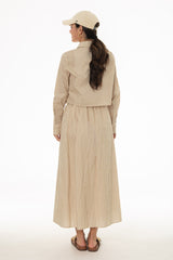 Tan Double Striped Cotton Maxi Skirt