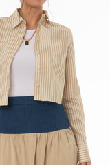 Tan Double Striped Cropped Blouse