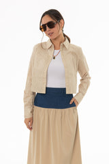Tan Double Striped Cropped Blouse