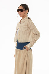 Tan Double Striped Cropped Blouse