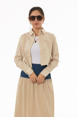 Tan Double Striped Cropped Blouse