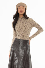Tan Floral Printed Mock Neck Top