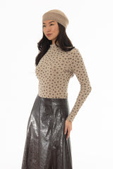 Tan Floral Printed Mock Neck Top