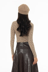 Tan Floral Printed Mock Neck Top