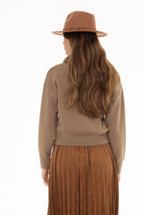 Tan Fur Collar Zipper Sweater