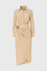 Tan Half Wrap Cotton Maxi Dress