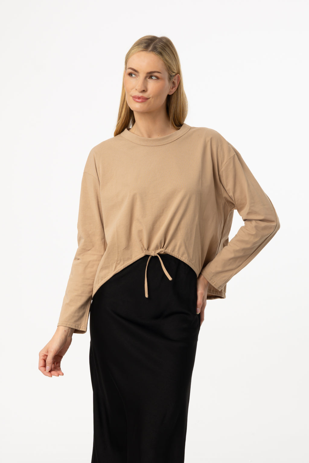 Tan High Low Drawstring Tee – BLANK