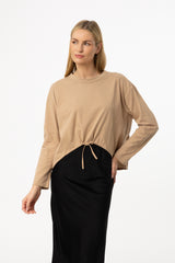 Tan High Low Drawstring Tee