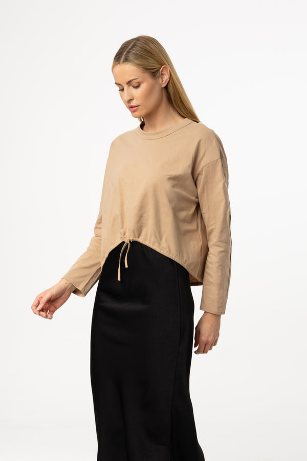 Tan High Low Drawstring Tee