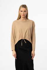 Tan High Low Drawstring Tee