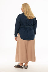 Tan Knit Flare Midi Skirt
