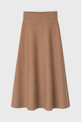 Tan Knit Flare Midi Skirt