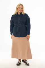 Tan Knit Flare Midi Skirt