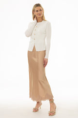 Tan Lace Trim Slip Skirt
