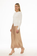 Tan Lace Trim Slip Skirt