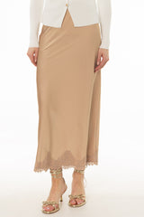 Tan Lace Trim Slip Skirt