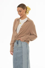 Tan Linen Feel Blouse