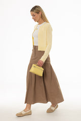 Tan Linen Feel Pleated Stretch Maxi Skirt