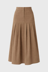 Tan Linen Feel Pleated Stretch Maxi Skirt