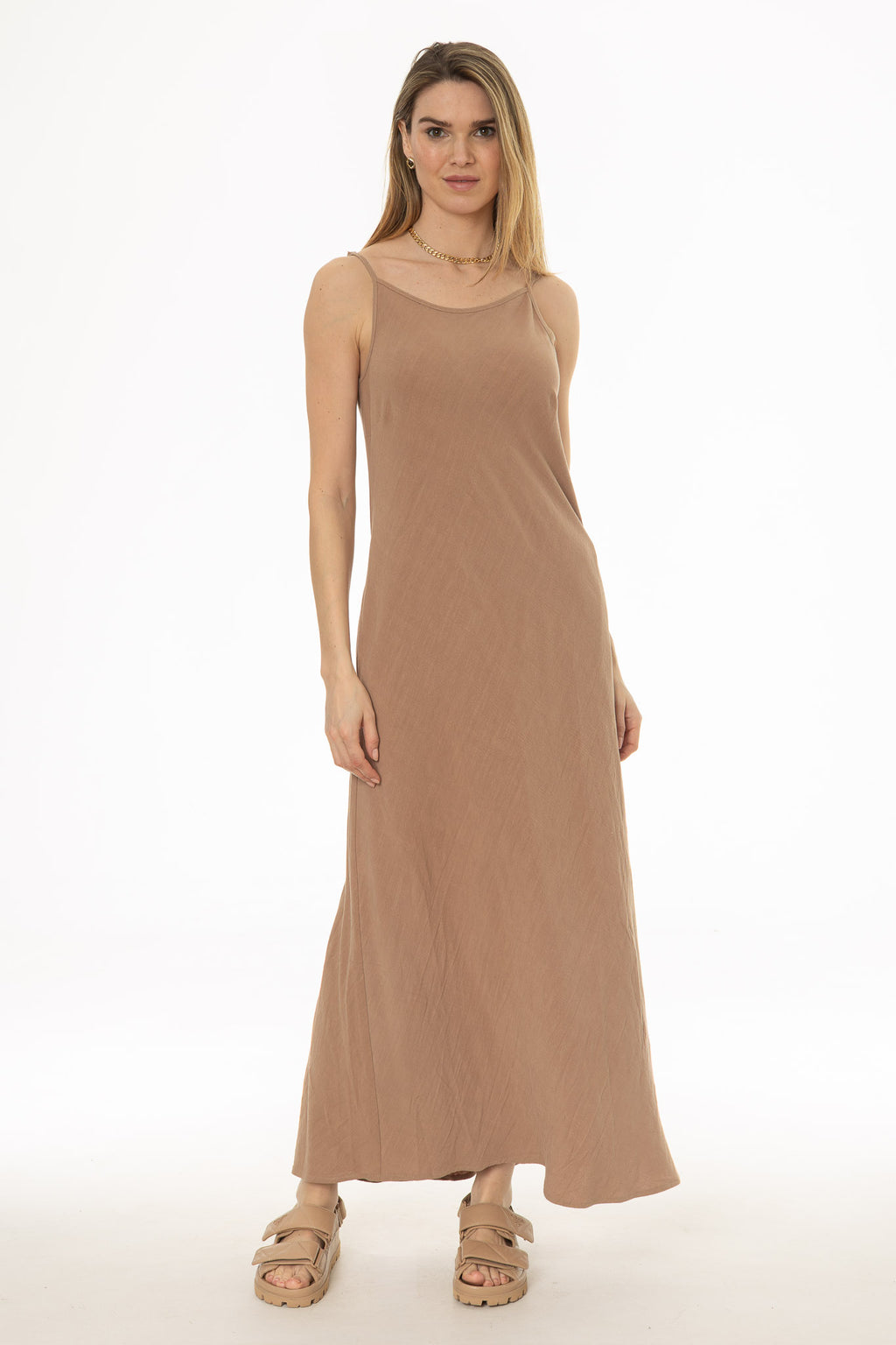 Tan Linen Feel Slip Dress – BLANK