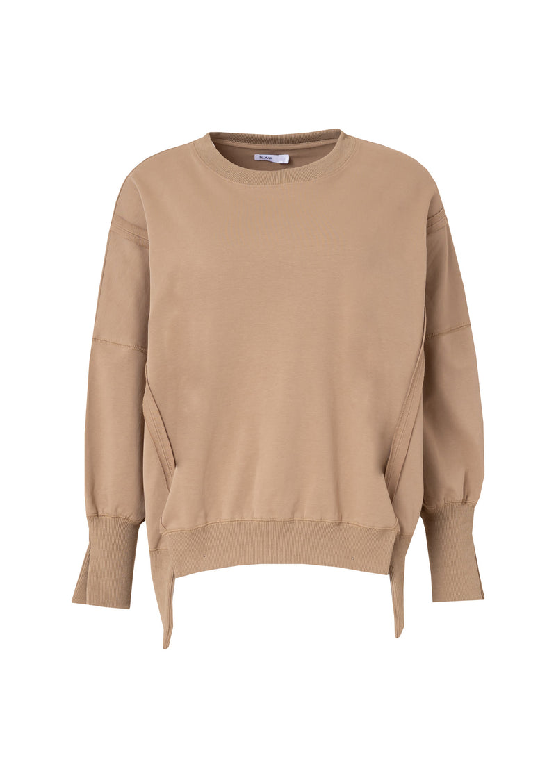 Tan Oversized Slit Sweatshirt BLANK