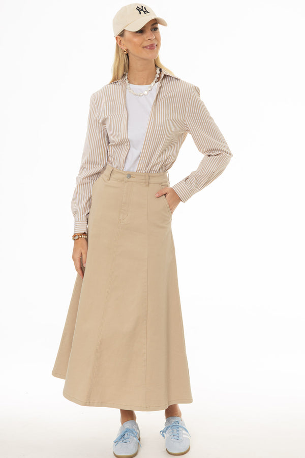 Tan Panel Flare Maxi Skirt – BLANK