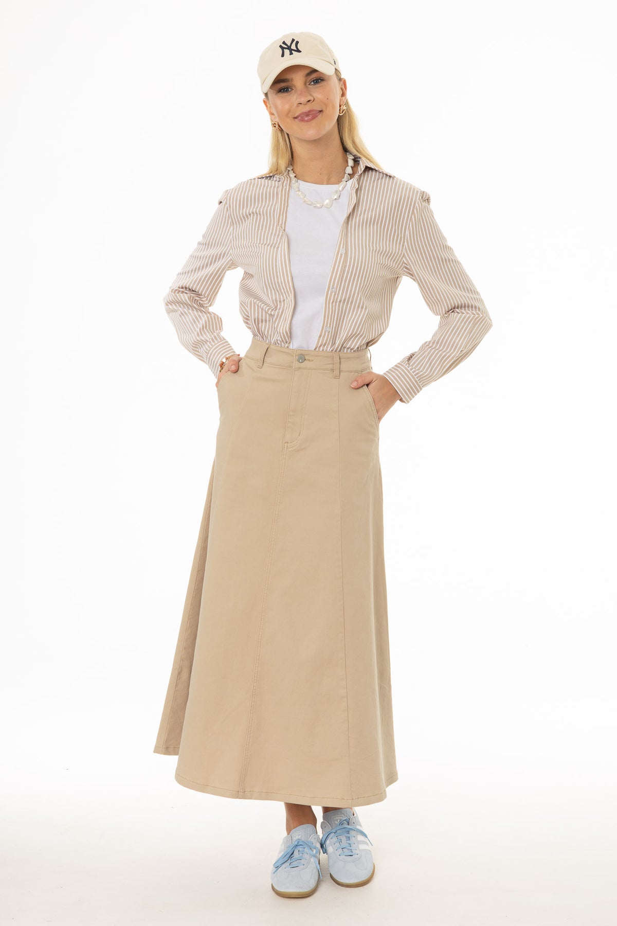 Tan Panel Flare Maxi Skirt – BLANK