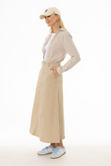 Tan Panel Flare Maxi Skirt