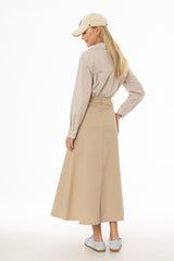 Tan Panel Flare Maxi Skirt