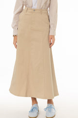 Tan Panel Flare Maxi Skirt
