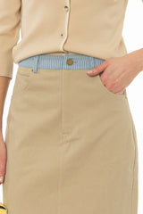 Tan Pinstripe Trim Denim Maxi Skirt
